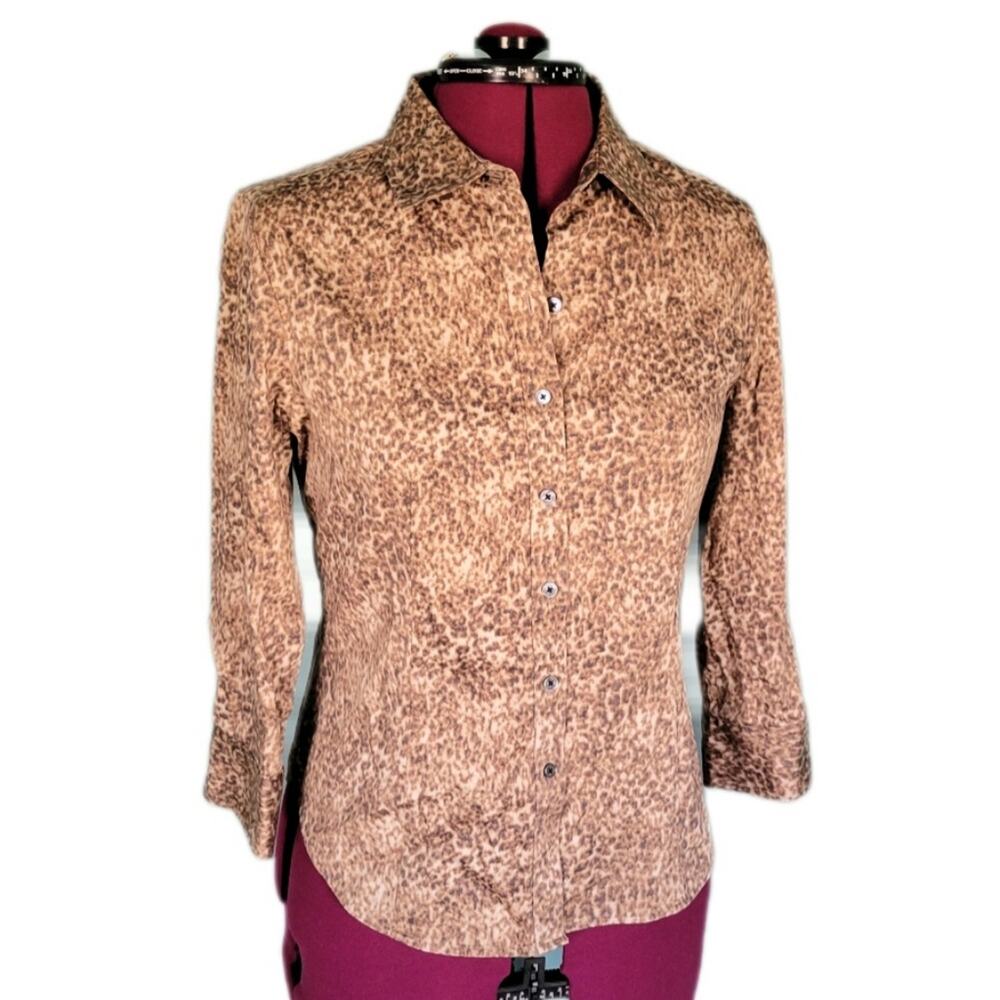 Talbots Light Leopard Print Fitted Button Down Co… - image 1